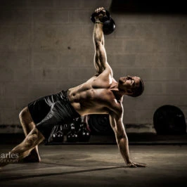 Max Shank demonstrates with the kettlebell. Fitness.
