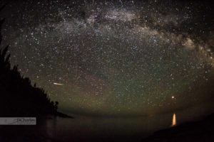 Milky Way photography over Lake Superior with northern lights and Mars